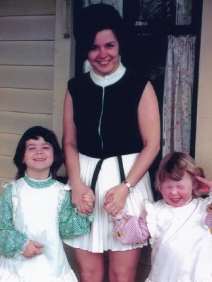 Mom and two girls, Easter in the 1970s